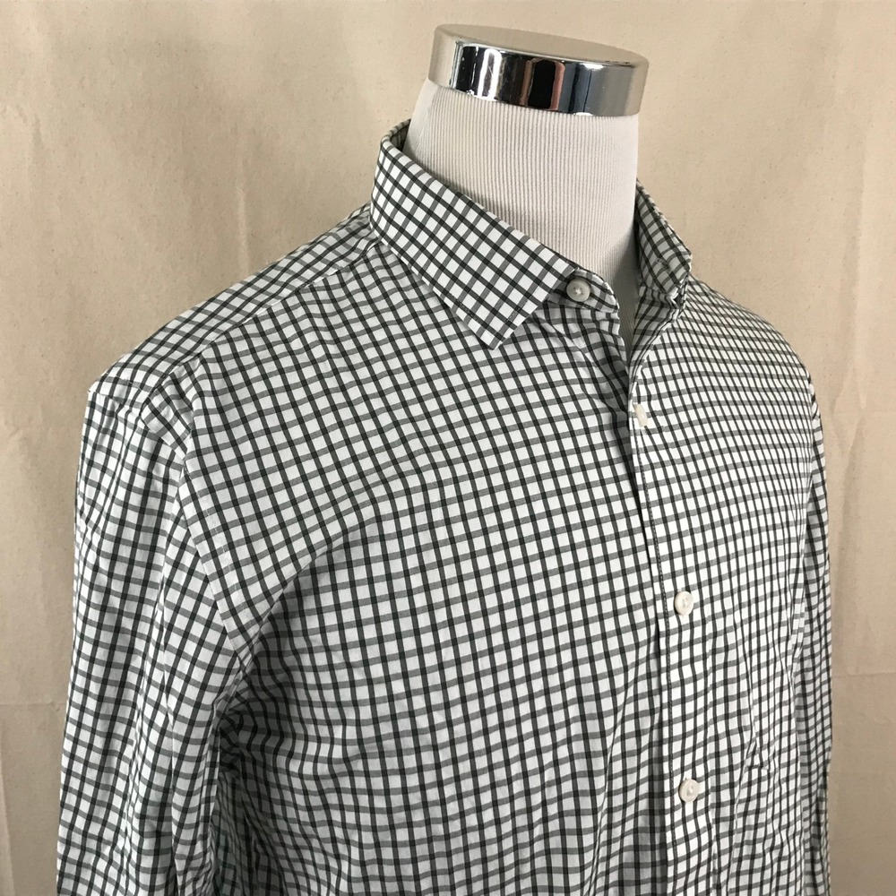 J.Crew Large Slim Flex Wrinkle Free Button Down Green Check Long Sleeve Mens